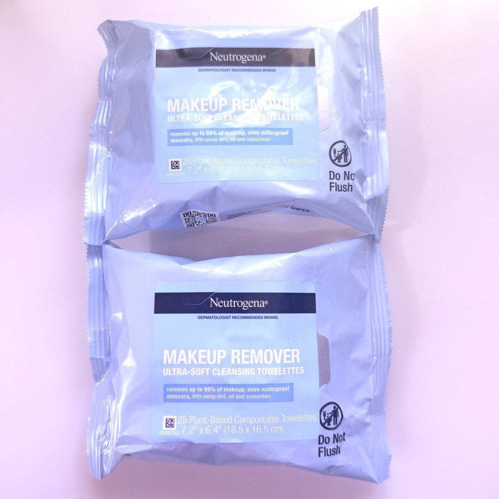 2 Neutrogena Ultra-Soft Cleansing Makeup Remover Towelettes Wipes 25 Count each